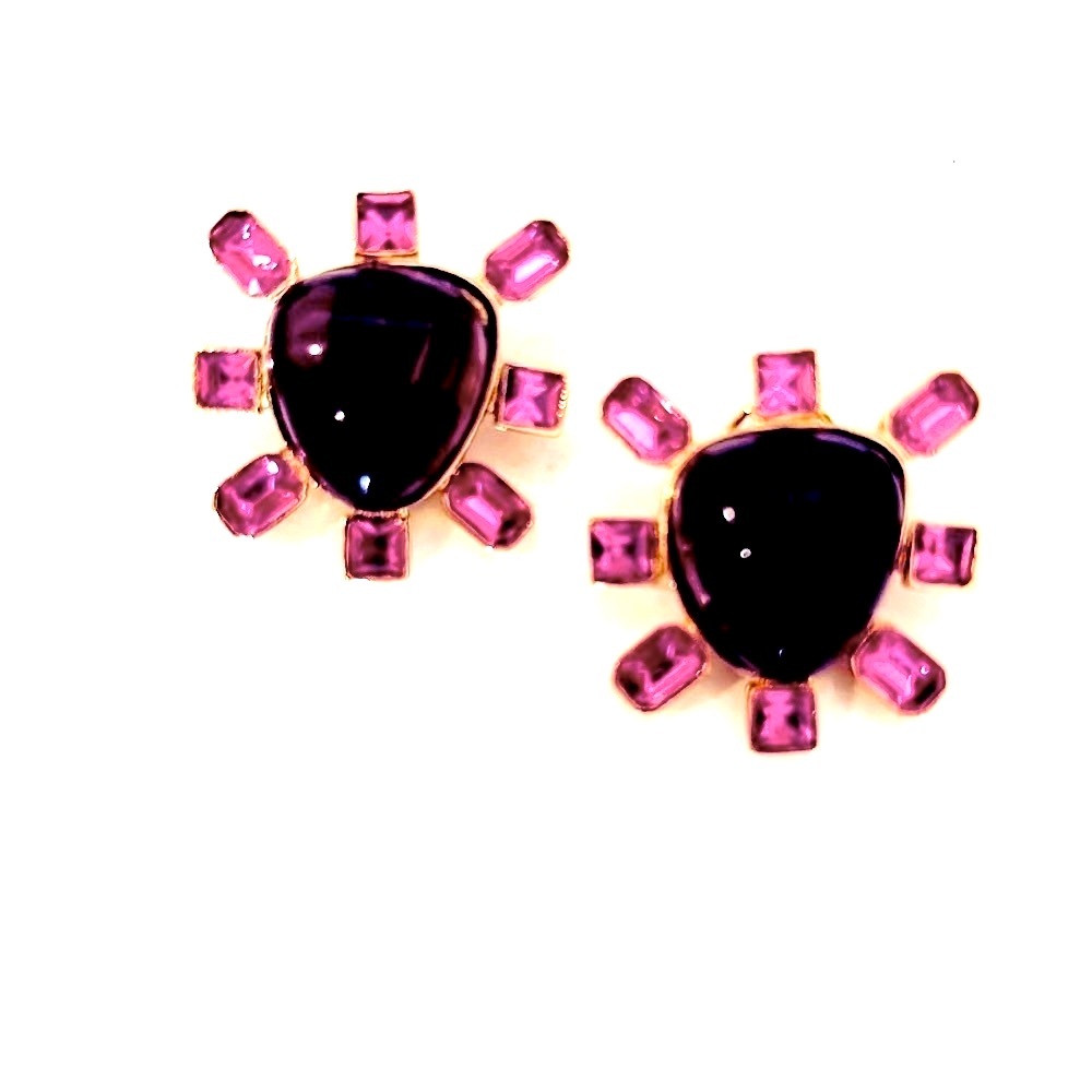 Kenneth Jay Lane Amethyst Cabochon Clip On Earrings